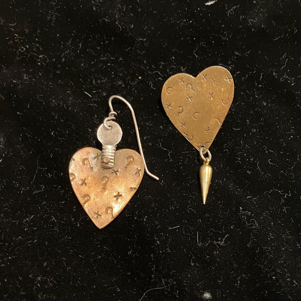VINTAGE THOMAS MANN BRONZE & STERLING SILVER TECHNO ROMANTIC MODERNIST EARRINGS